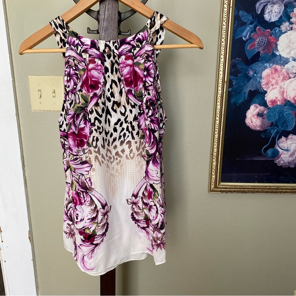 Silk Leopard Floral Tank Top White House Black Market Medium